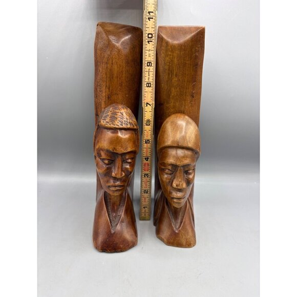 Vtg Hand‎ Carved Wooden Bookends Haiti Man Woman - Picture 3 of 7